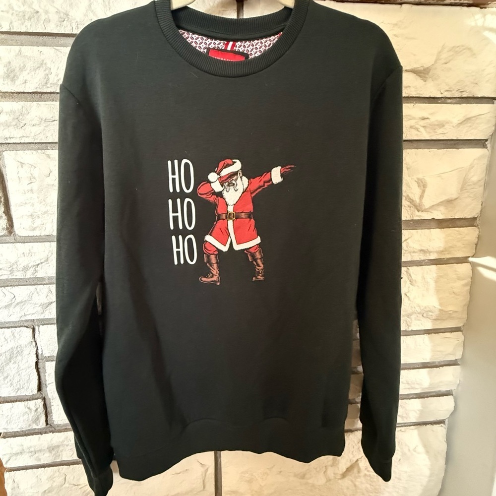 Christmas Crew Neck Sweatshirt DENIM & FLOWER HO HO HO SANTA Size Large Pullover